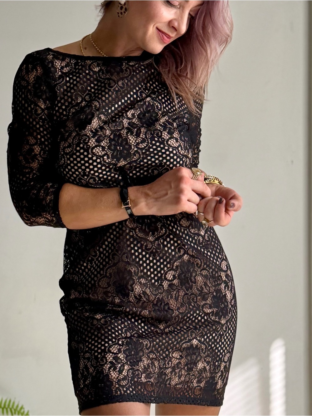 Topshop Black Lace Mini Dress - Sheer Floral Overlay